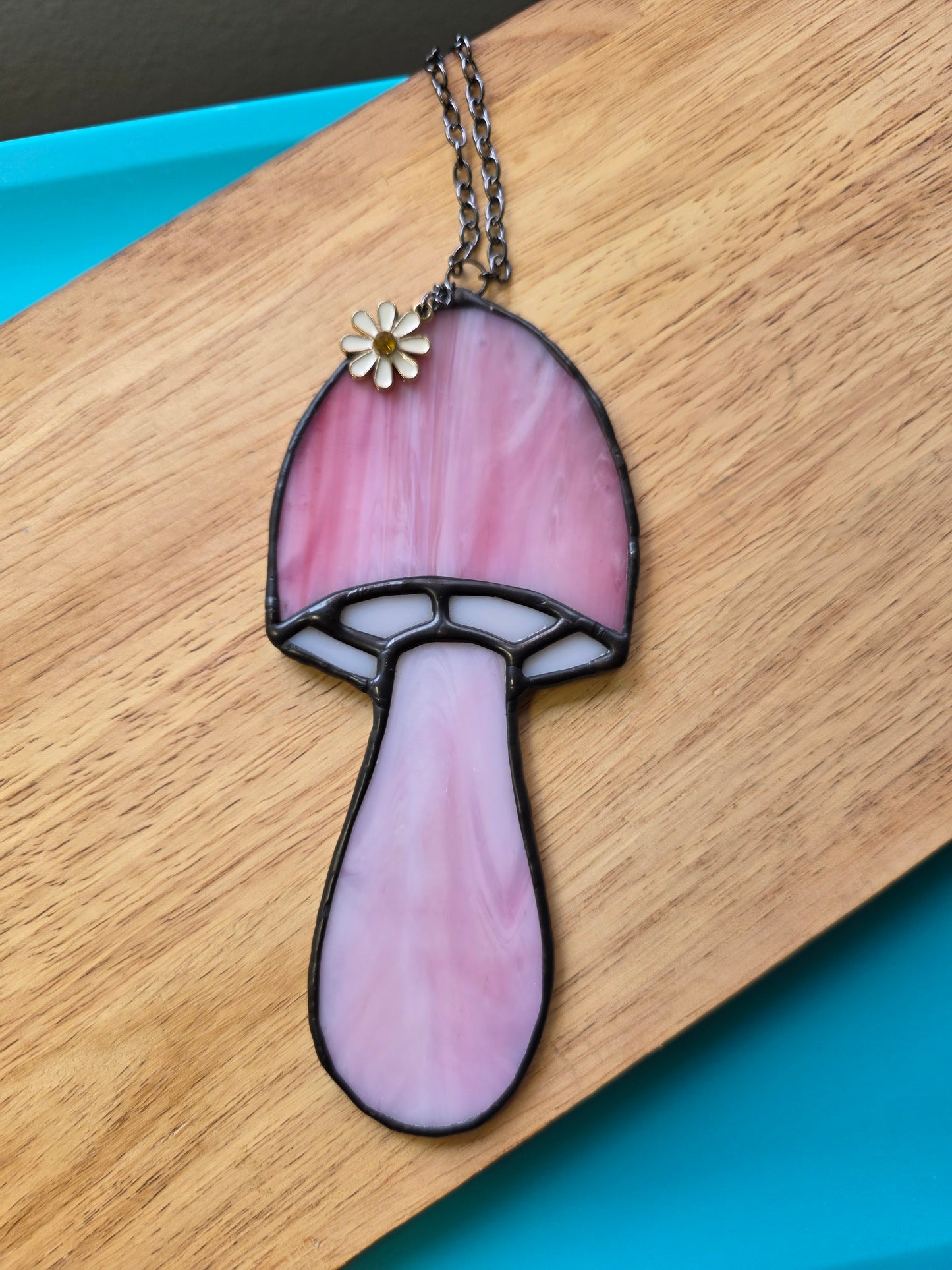 Pink and Daisy Mushroom Stained Glass