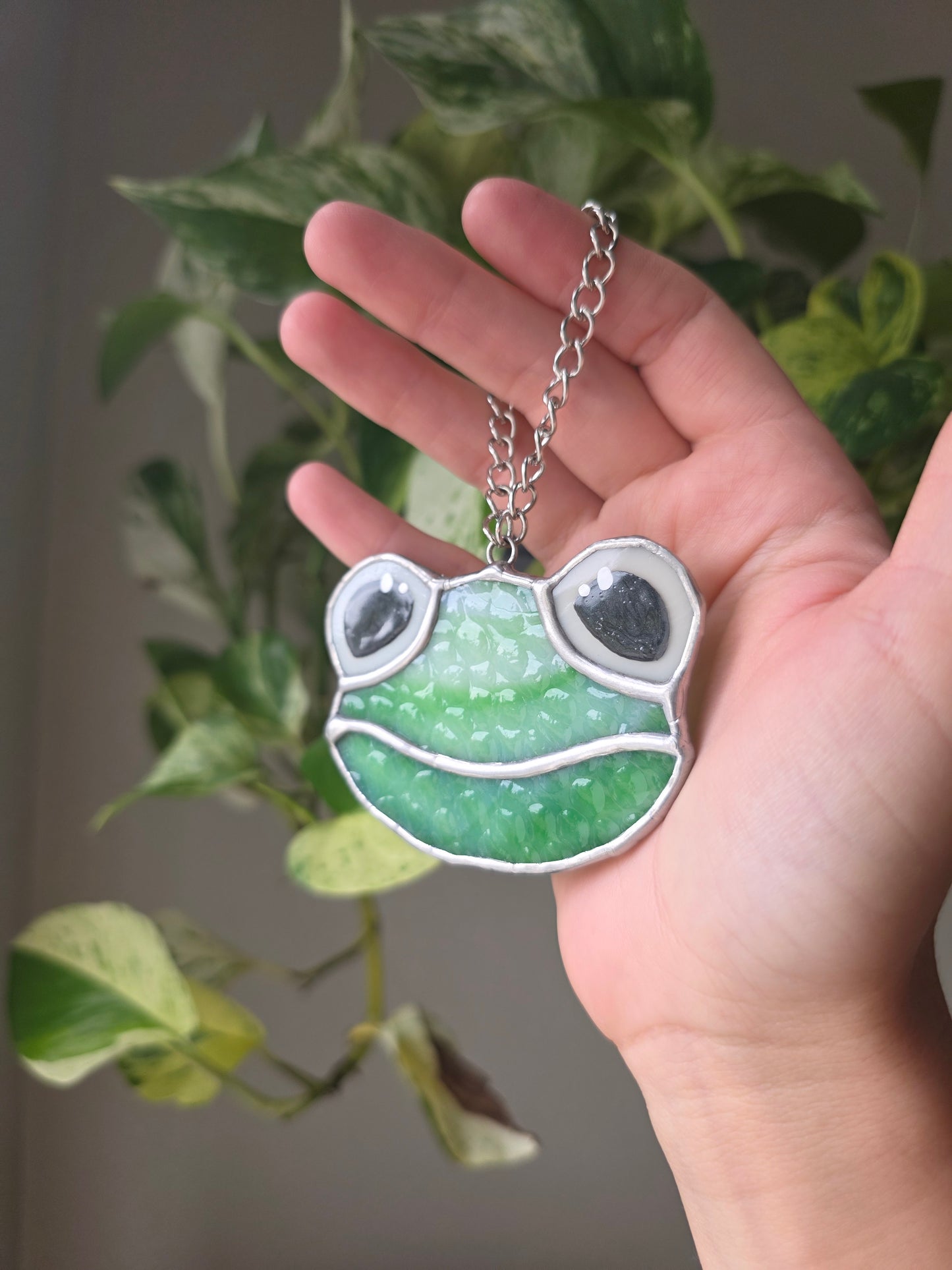 Textured Swirl Green Stained Glass Frog Version 1