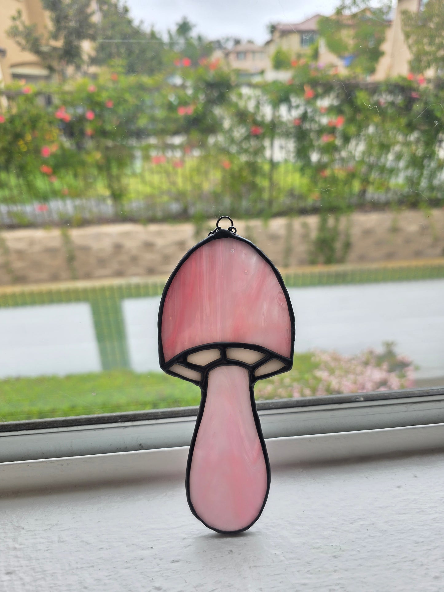Pink and Daisy Mushroom Stained Glass
