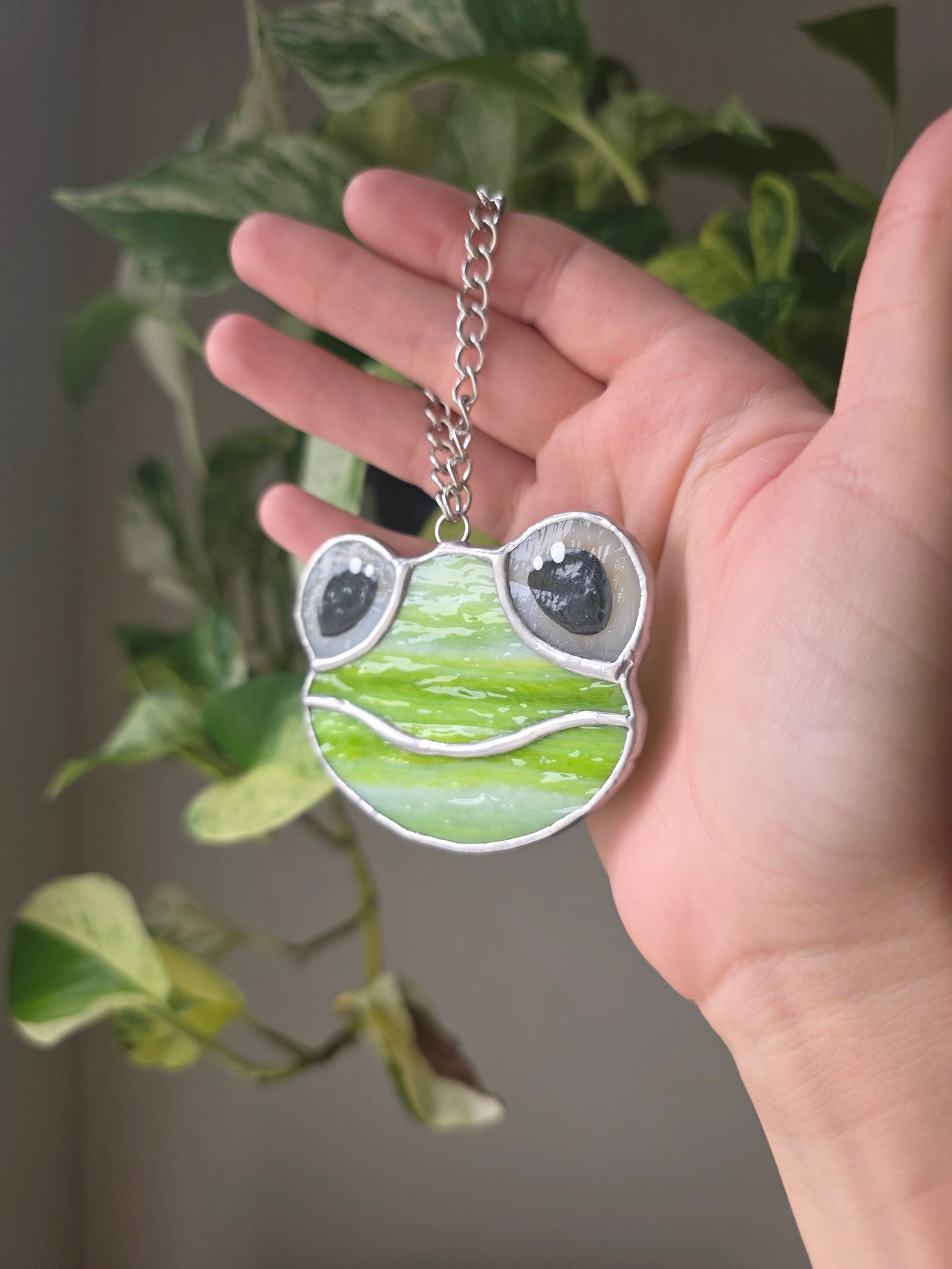 Textured Neon Green Stained Glass Frog