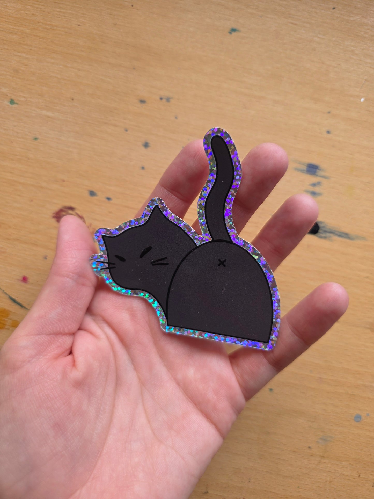 Glitter Kitty Butt Vinyl Sticker