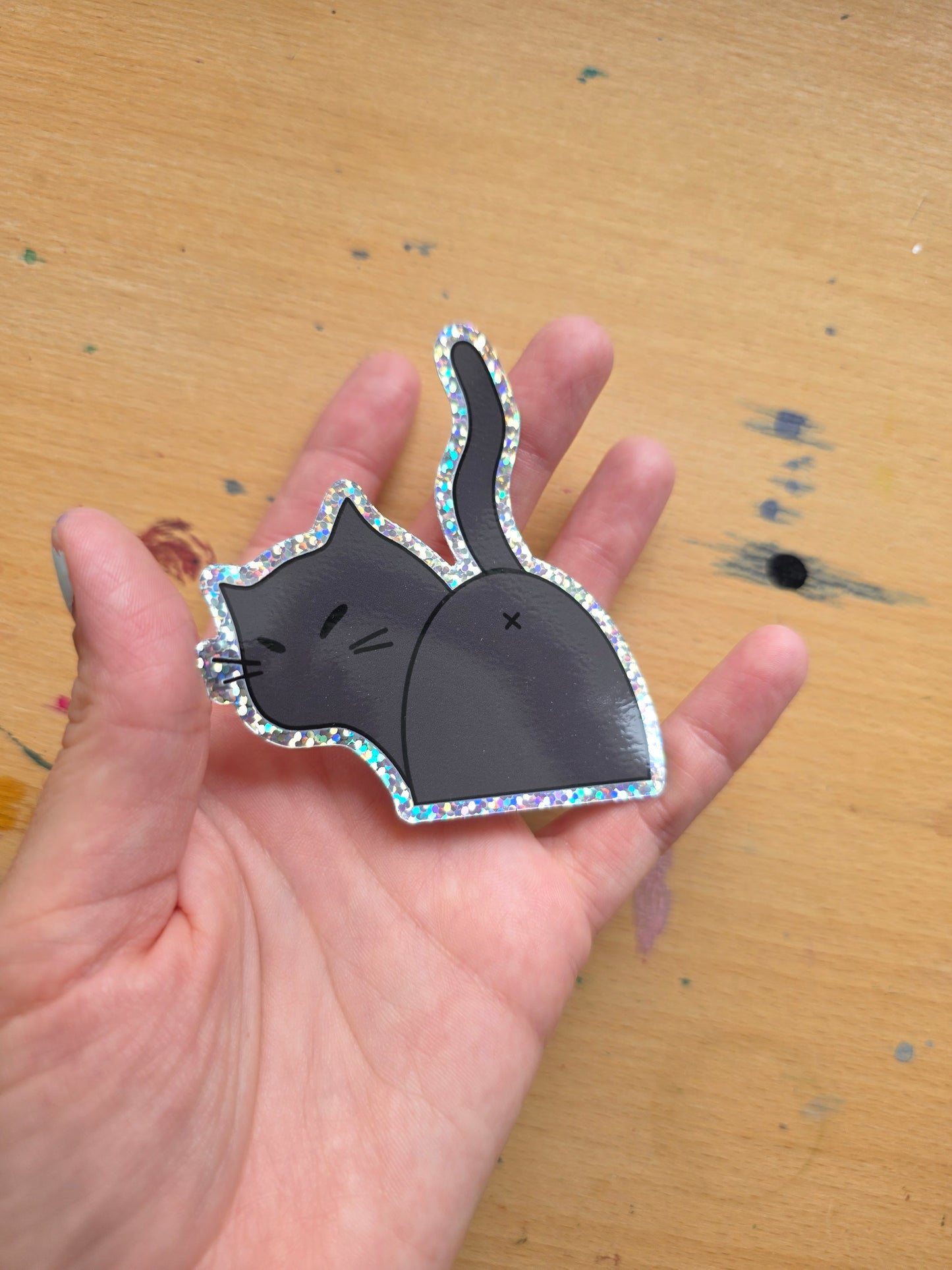 Glitter Kitty Butt Vinyl Sticker