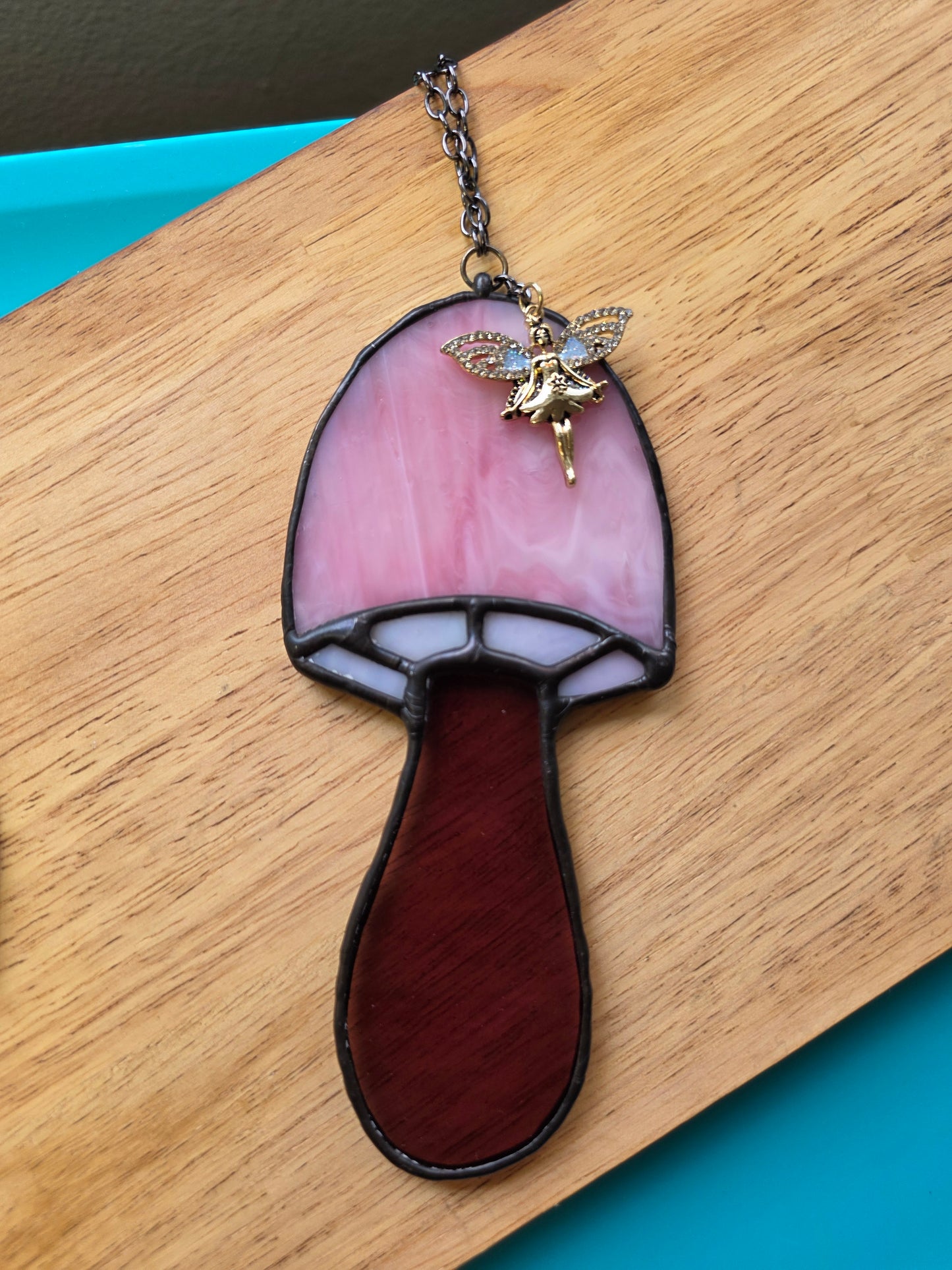 Pink and Purple Faerie Mushroom Stained Glass
