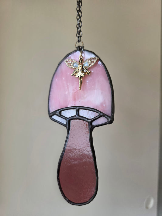 Pink and Purple Faerie Mushroom Stained Glass