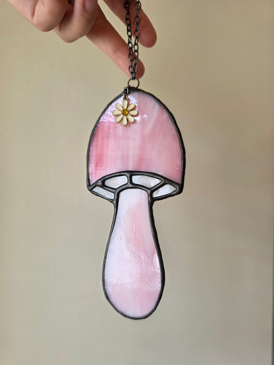 Pink and Daisy Mushroom Stained Glass