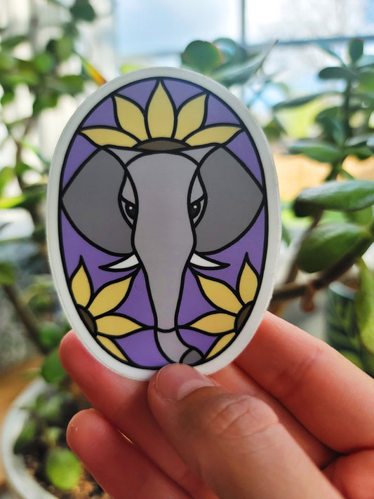 Floral Elephant - Stained Glass Style - Vinyl Sticker