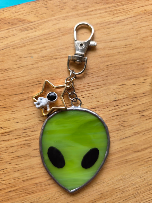 Stained Glass Alien Moonman Keychain
