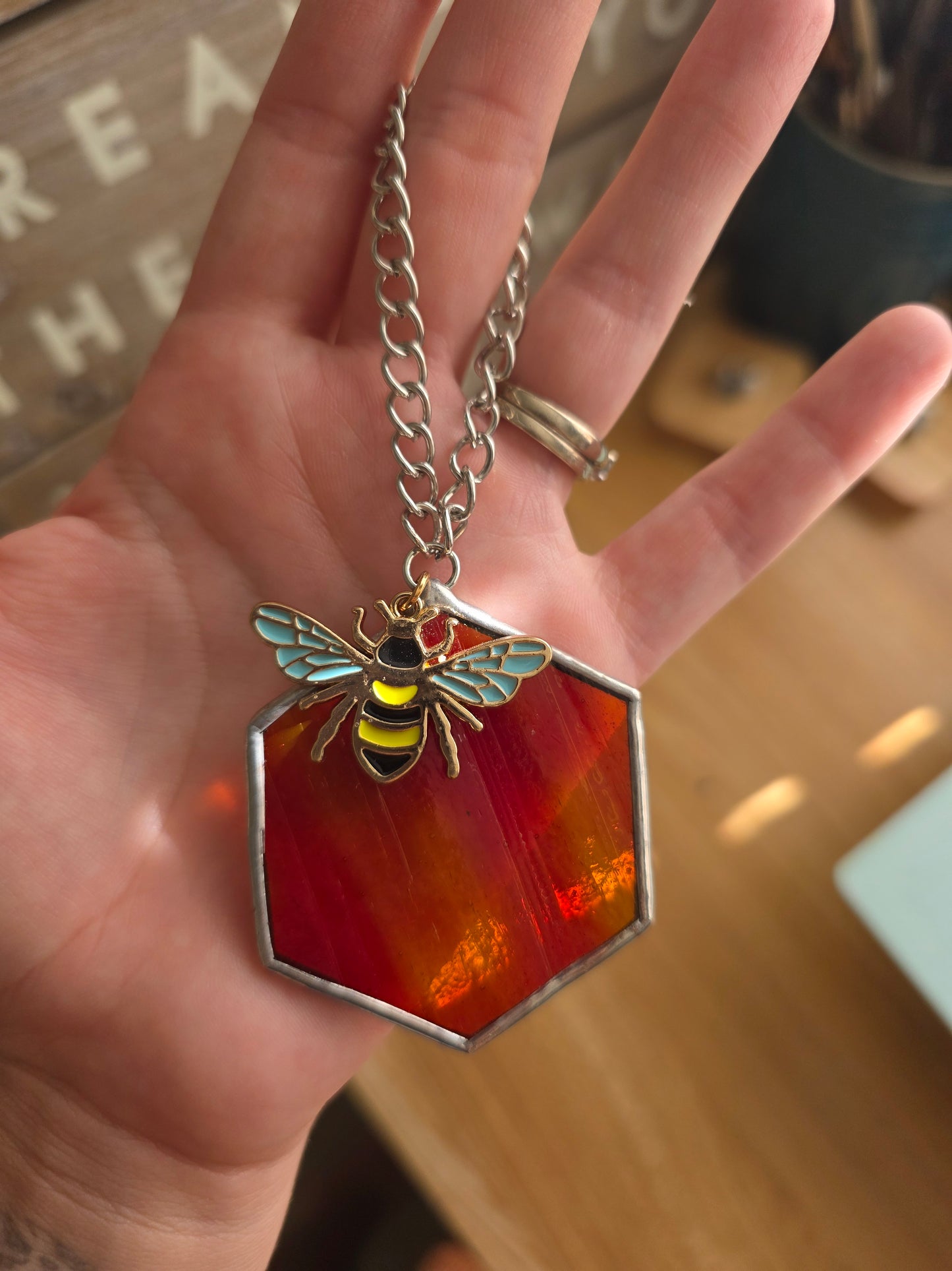 Honeycomb and Bee Stained Glass
