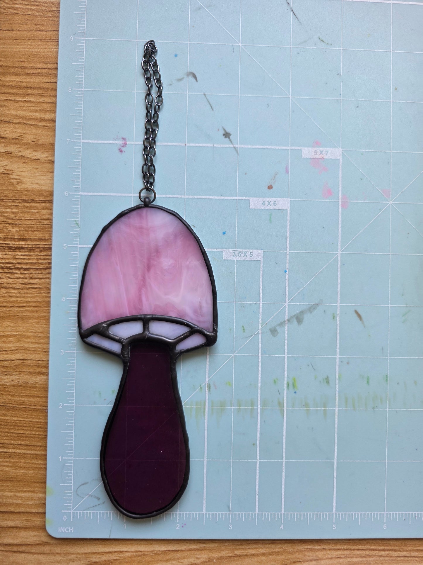 Pink and Purple Faerie Mushroom Stained Glass