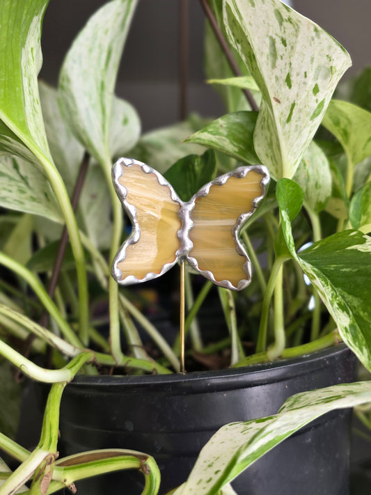Stained Glass Yellow Butterfly Plant Stake