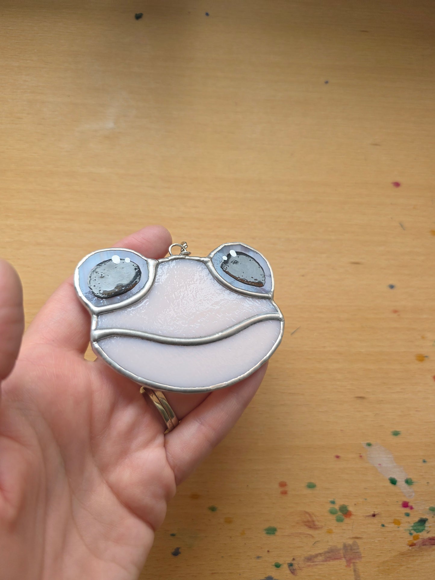 Light Pink with Purple Eyes Stained Glass Frog
