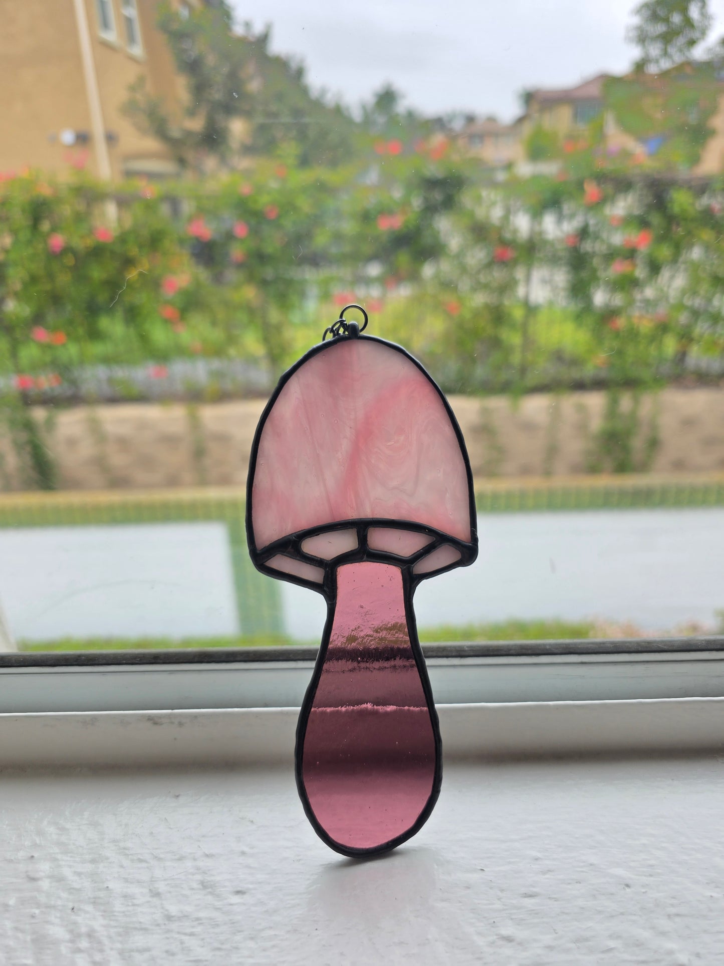 Pink and Purple Faerie Mushroom Stained Glass