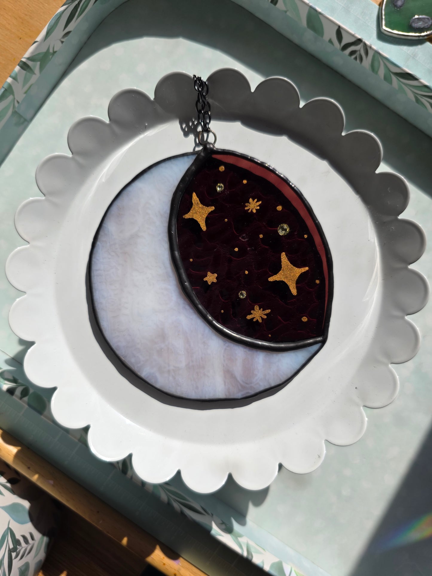 Purple and Pink Moon Phase Stained Glass