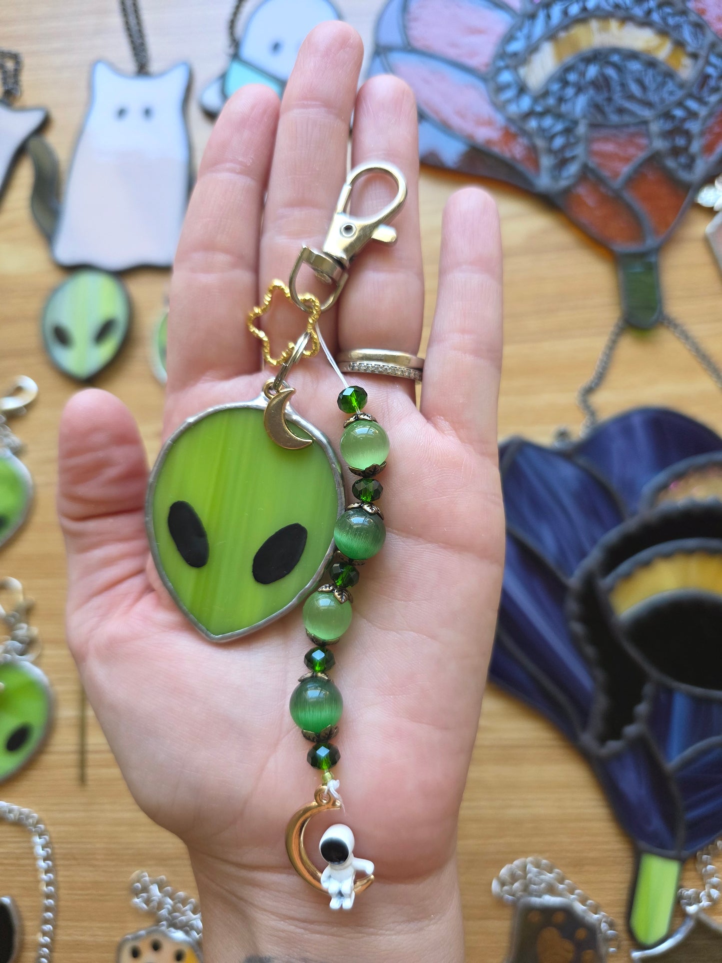 Stained Glass Beaded Alien Keychains