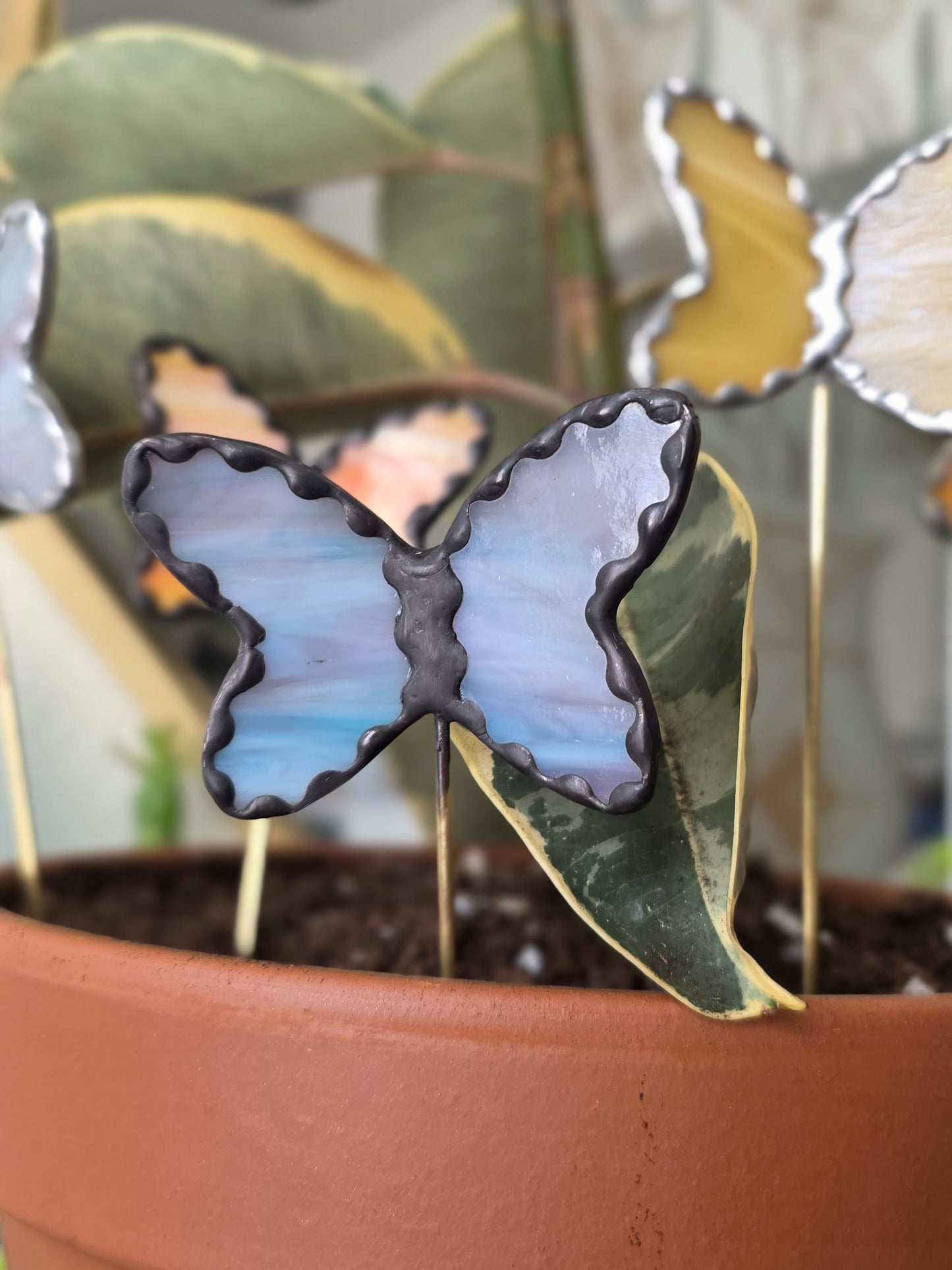 Purple/Black Stained Glass Butterfly Plant Stake