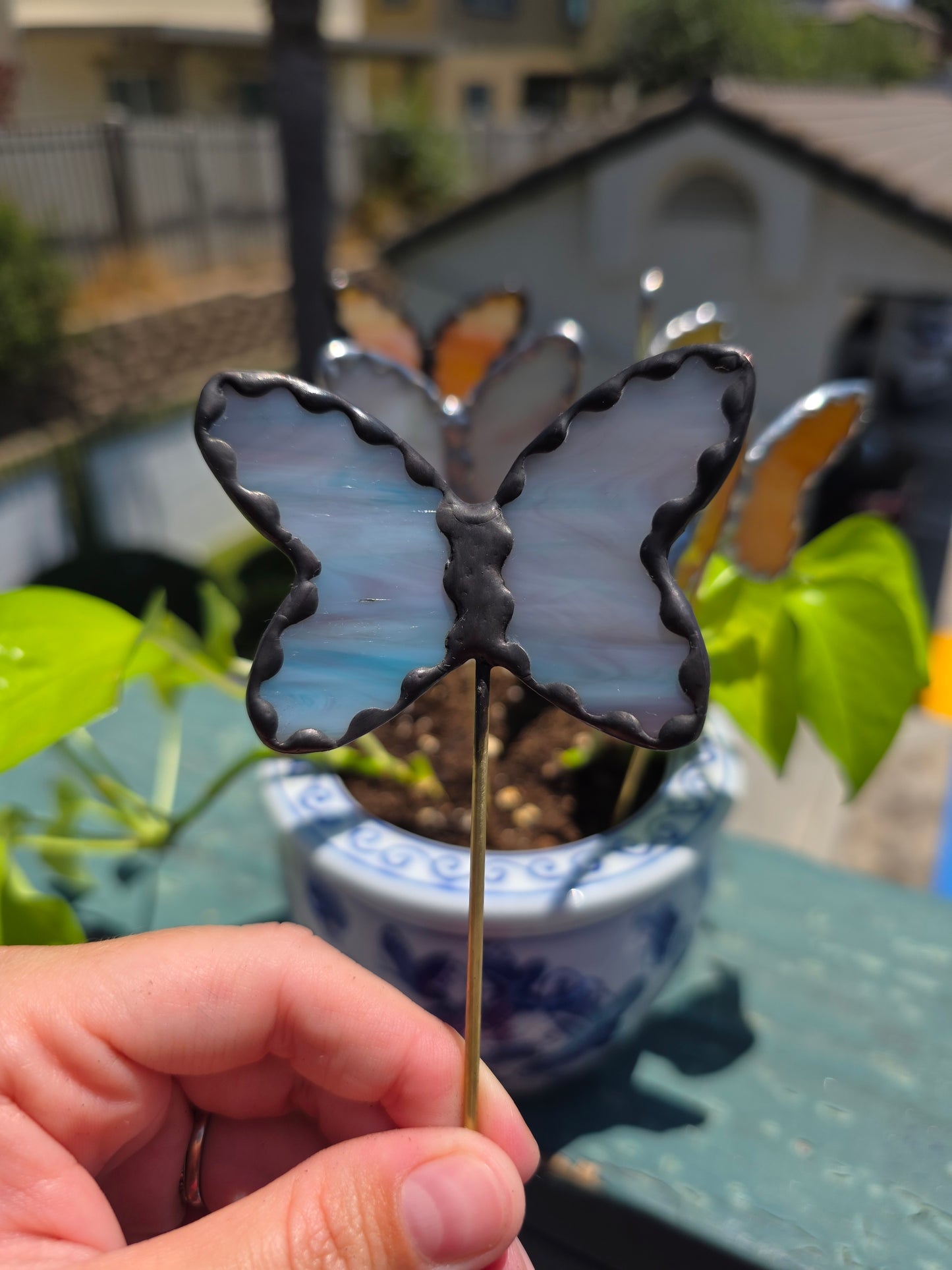 Purple/Black Stained Glass Butterfly Plant Stake
