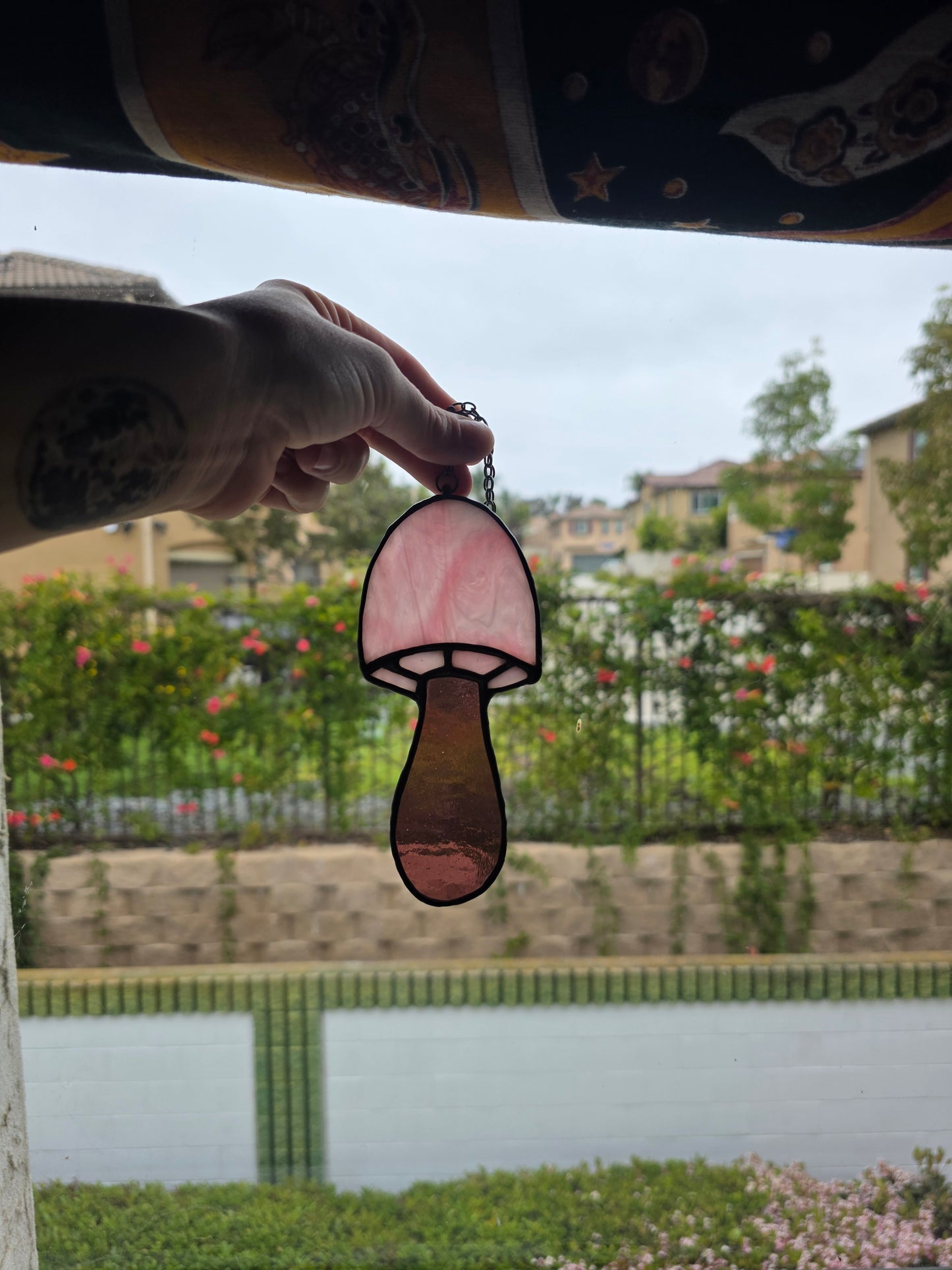 Pink and Purple Faerie Mushroom Stained Glass
