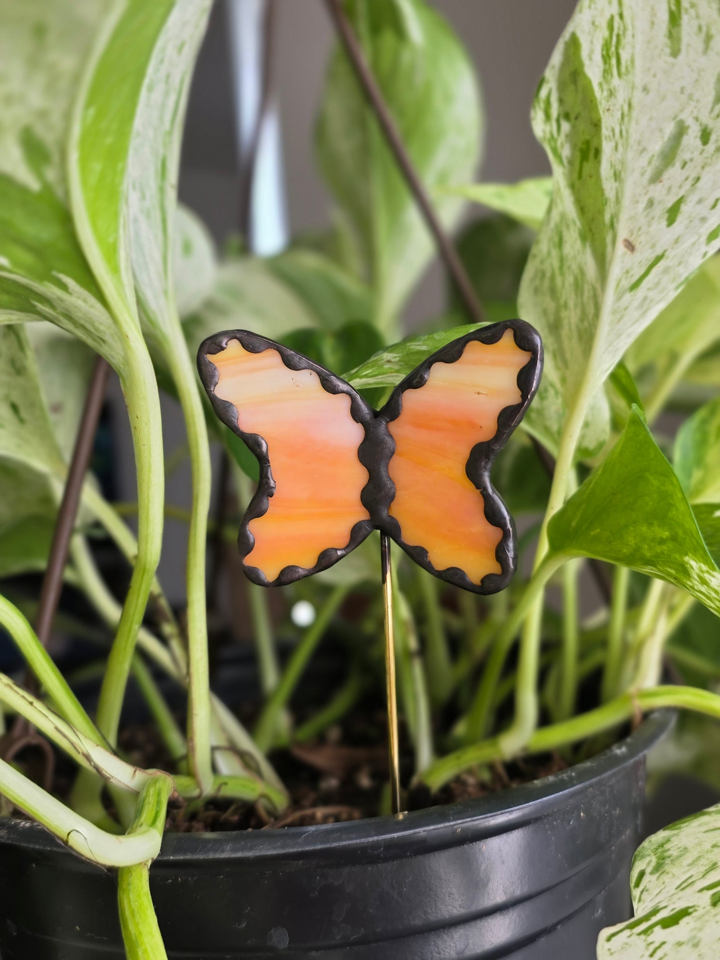 Orange/Black Stained Glass Butterfly Plant Stake