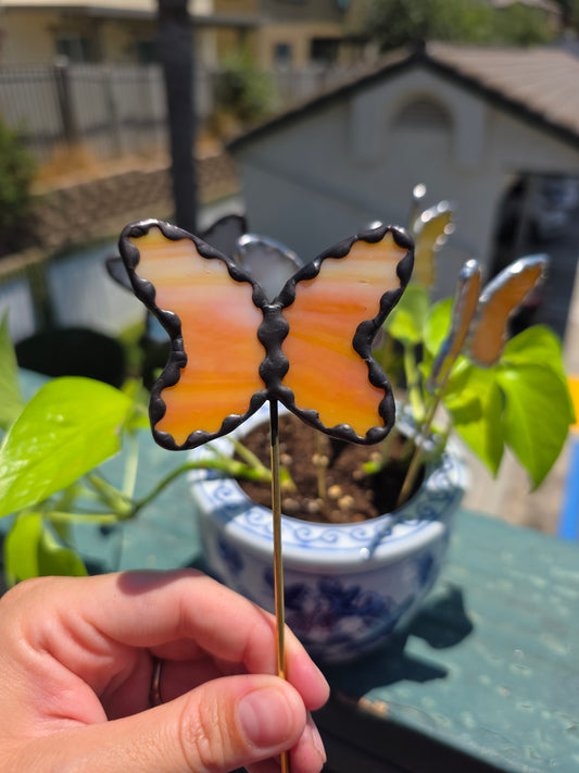 Orange/Black Stained Glass Butterfly Plant Stake