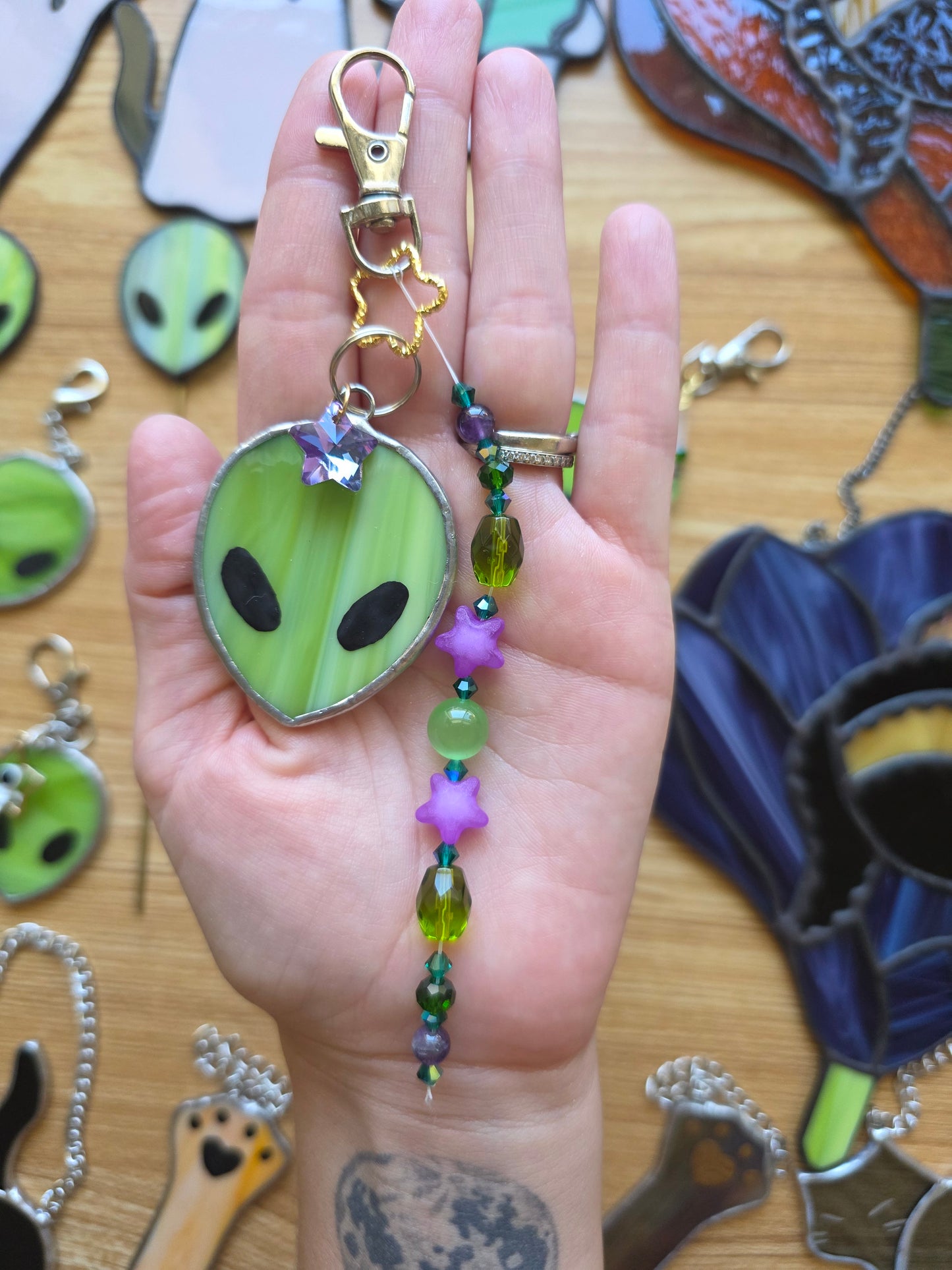 Stained Glass Beaded Alien Keychains