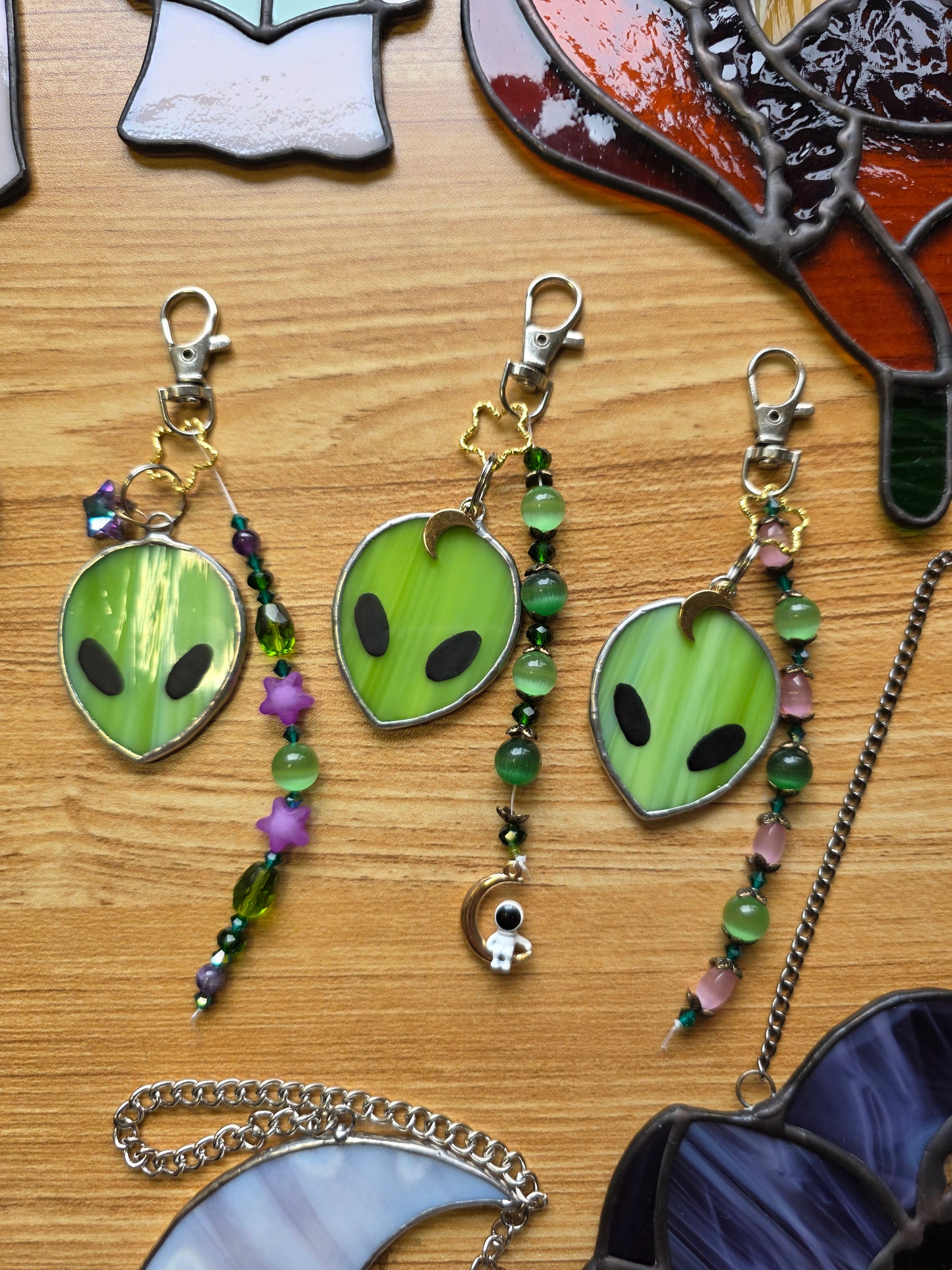 Stained Glass Beaded Alien Keychains
