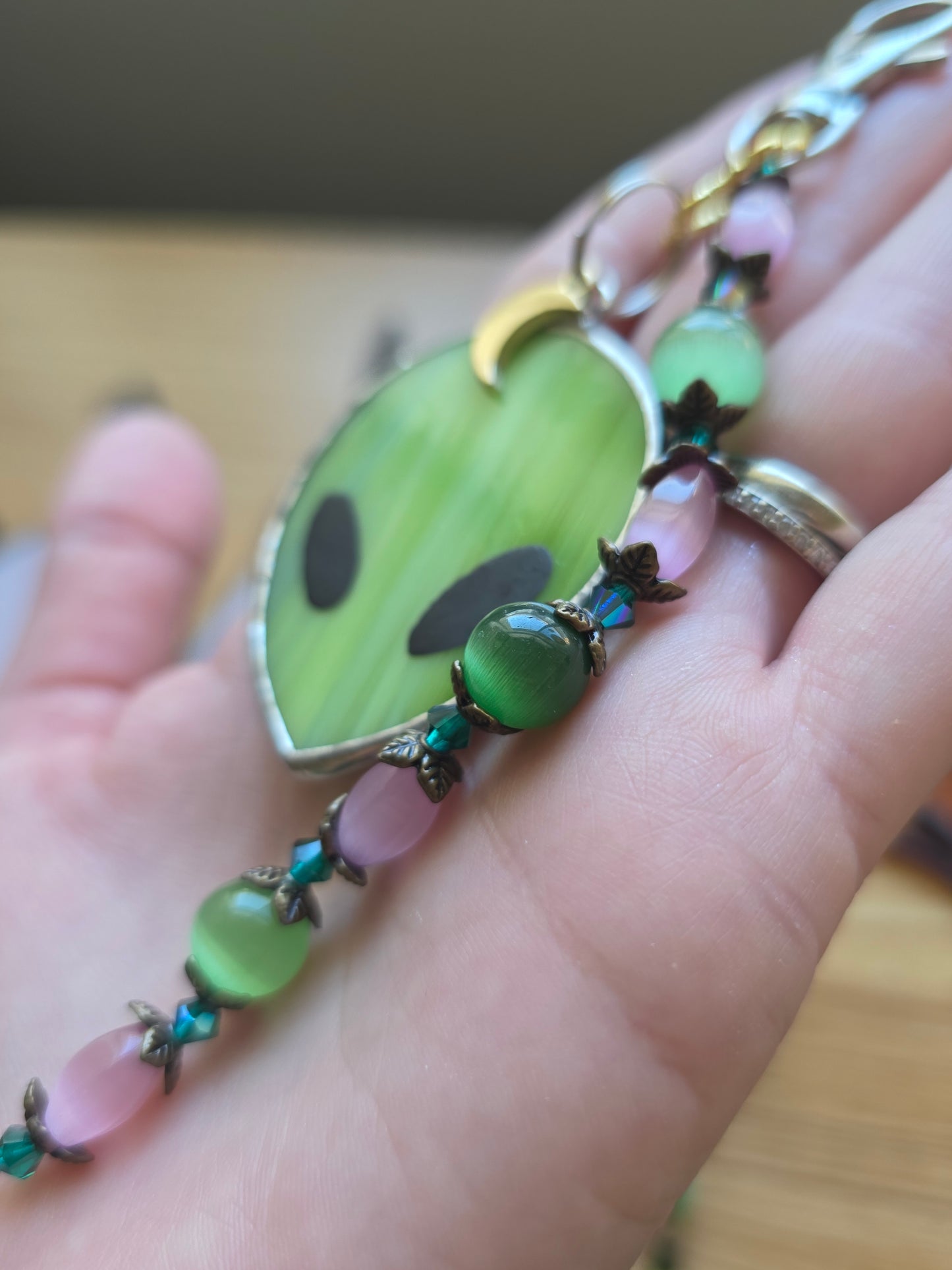 Stained Glass Beaded Alien Keychains
