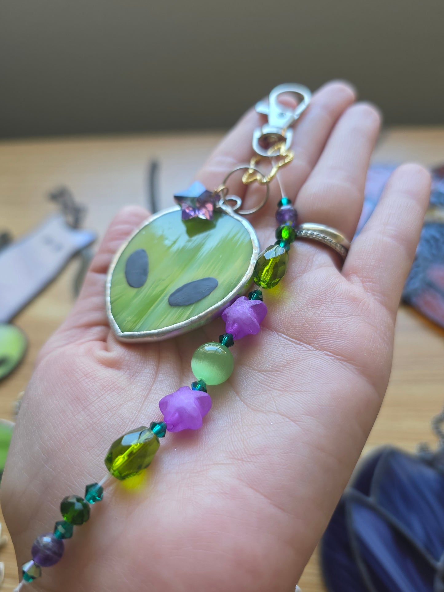 Stained Glass Beaded Alien Keychains