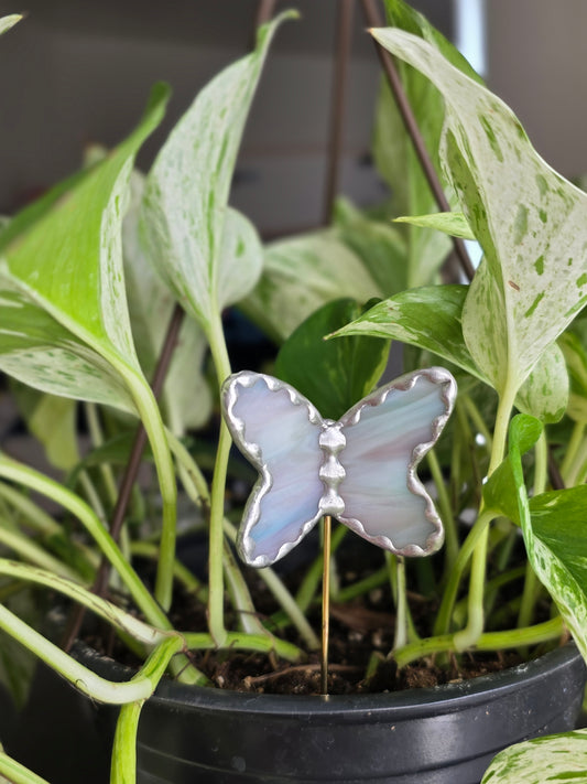 Purple/Silver Stained Glass Butterfly Plant Stake