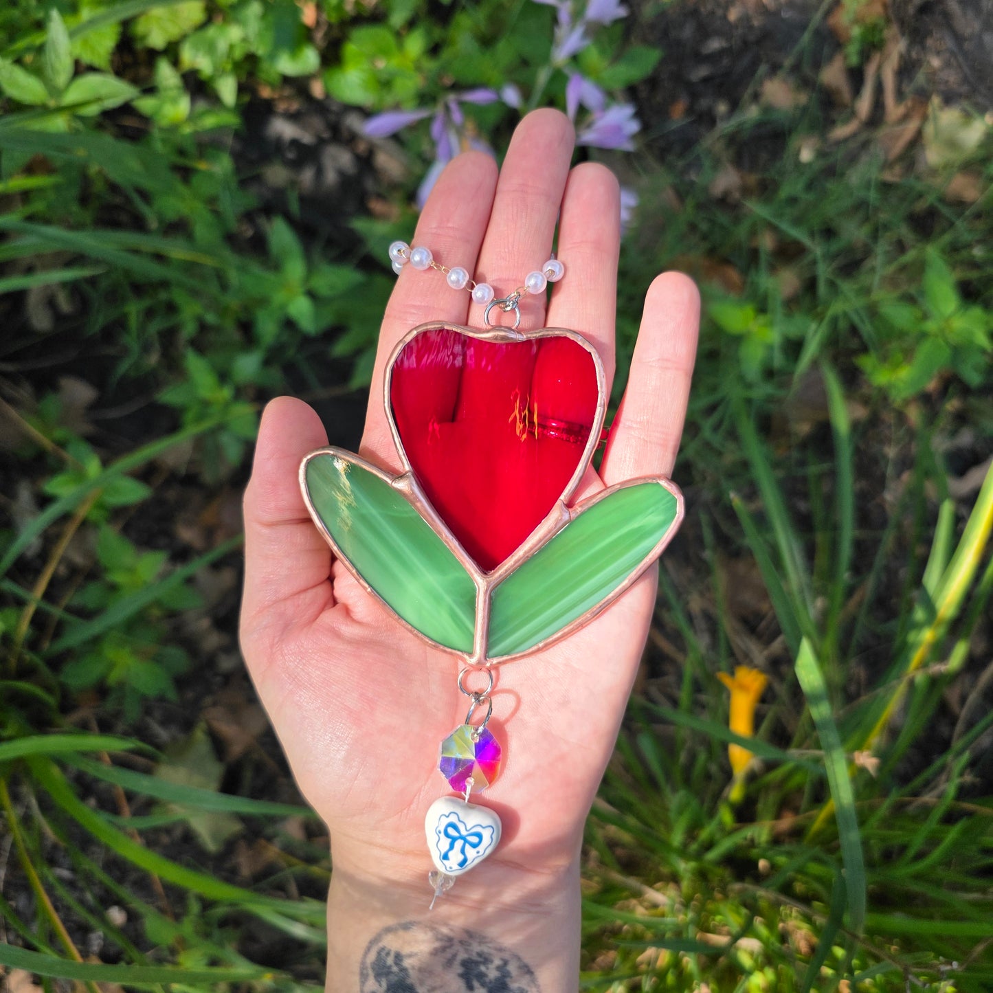 Aunt Rhody Flower Stained Glass Suncatcher