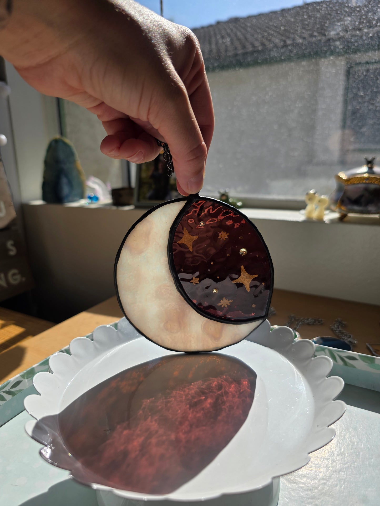 Purple and Pink Moon Phase Stained Glass