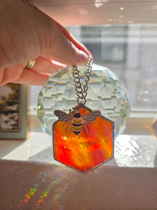 Honeycomb and Bee Stained Glass