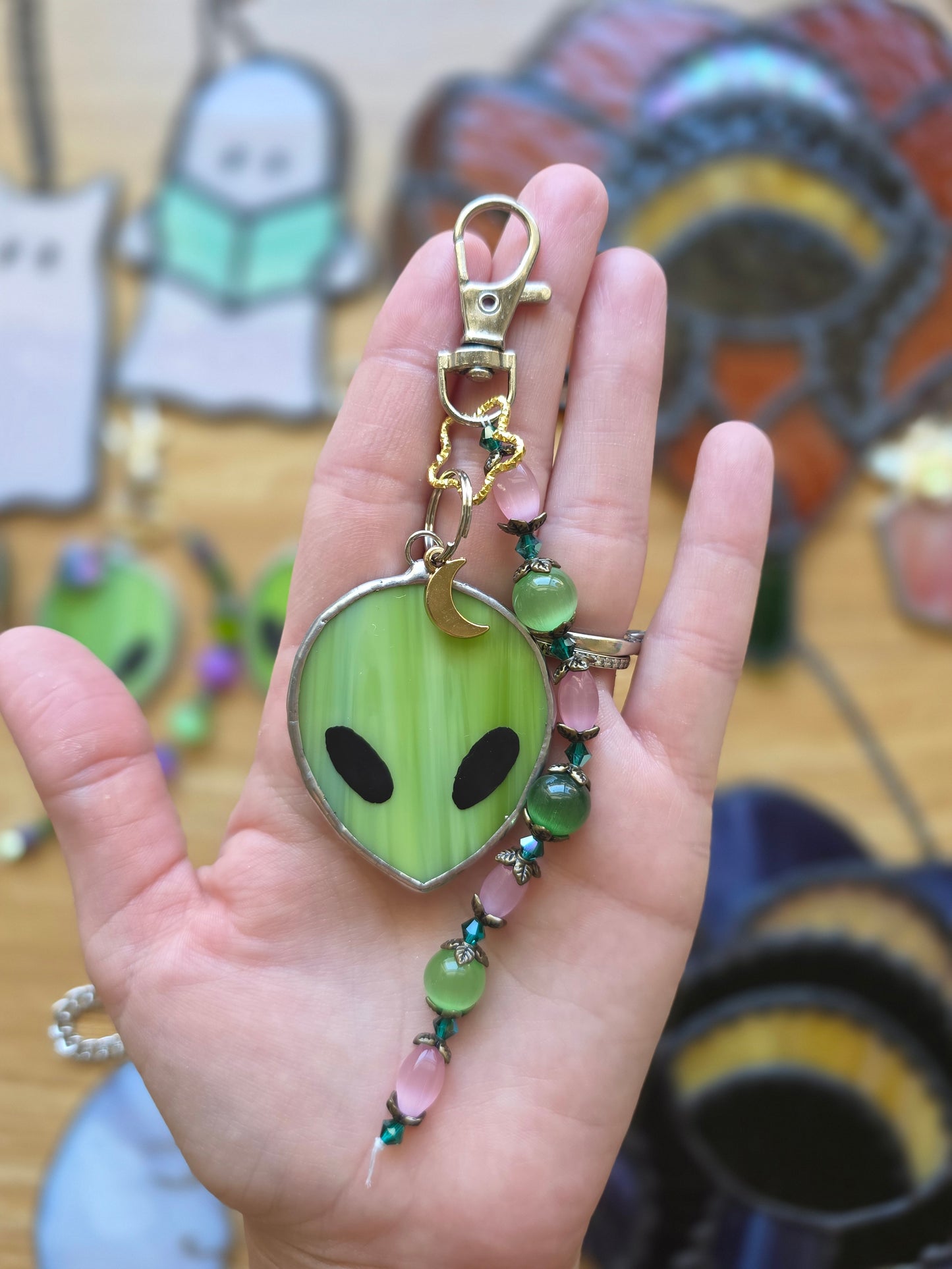 Stained Glass Beaded Alien Keychains