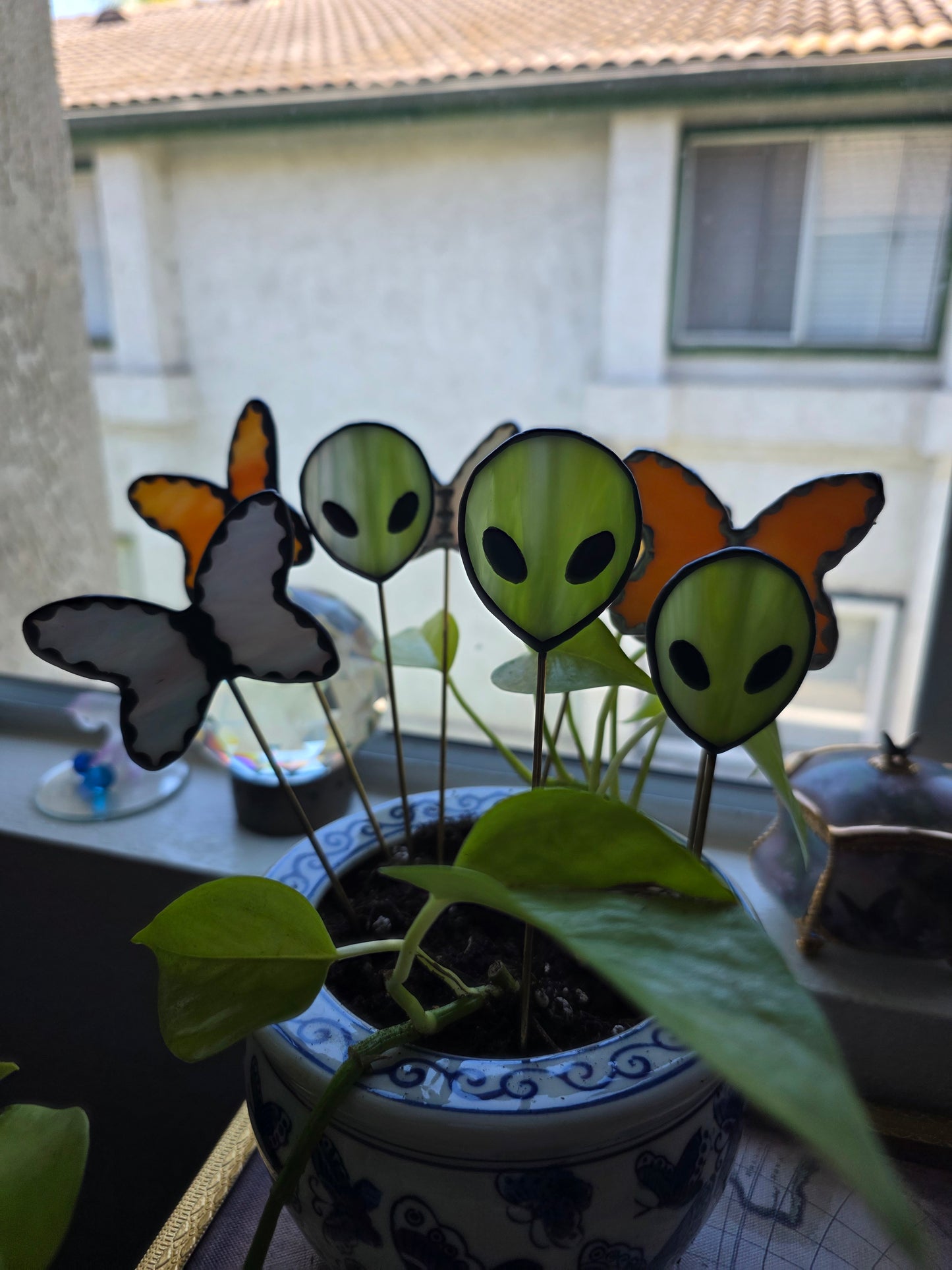 Stained Glass Alien Plant Stake