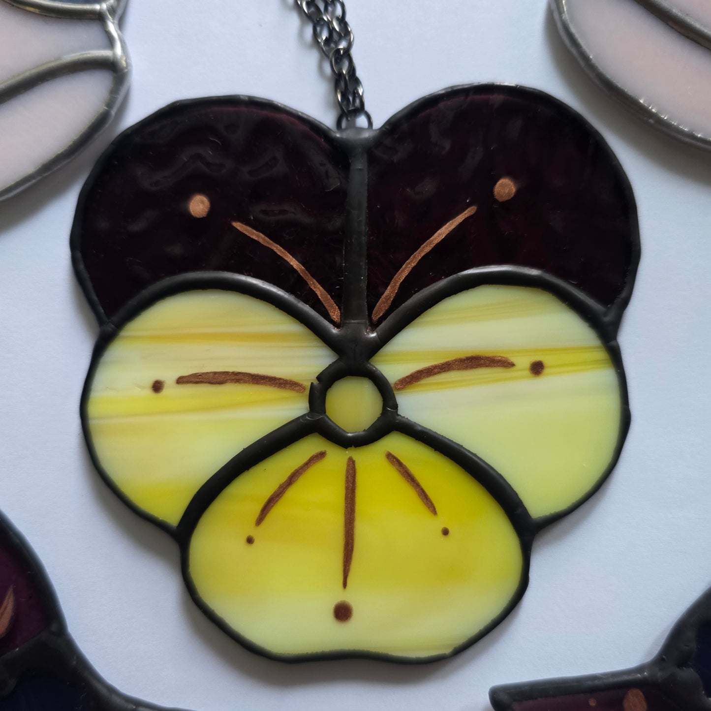 Purple and Yellow Pansy Flower Stained Glass
