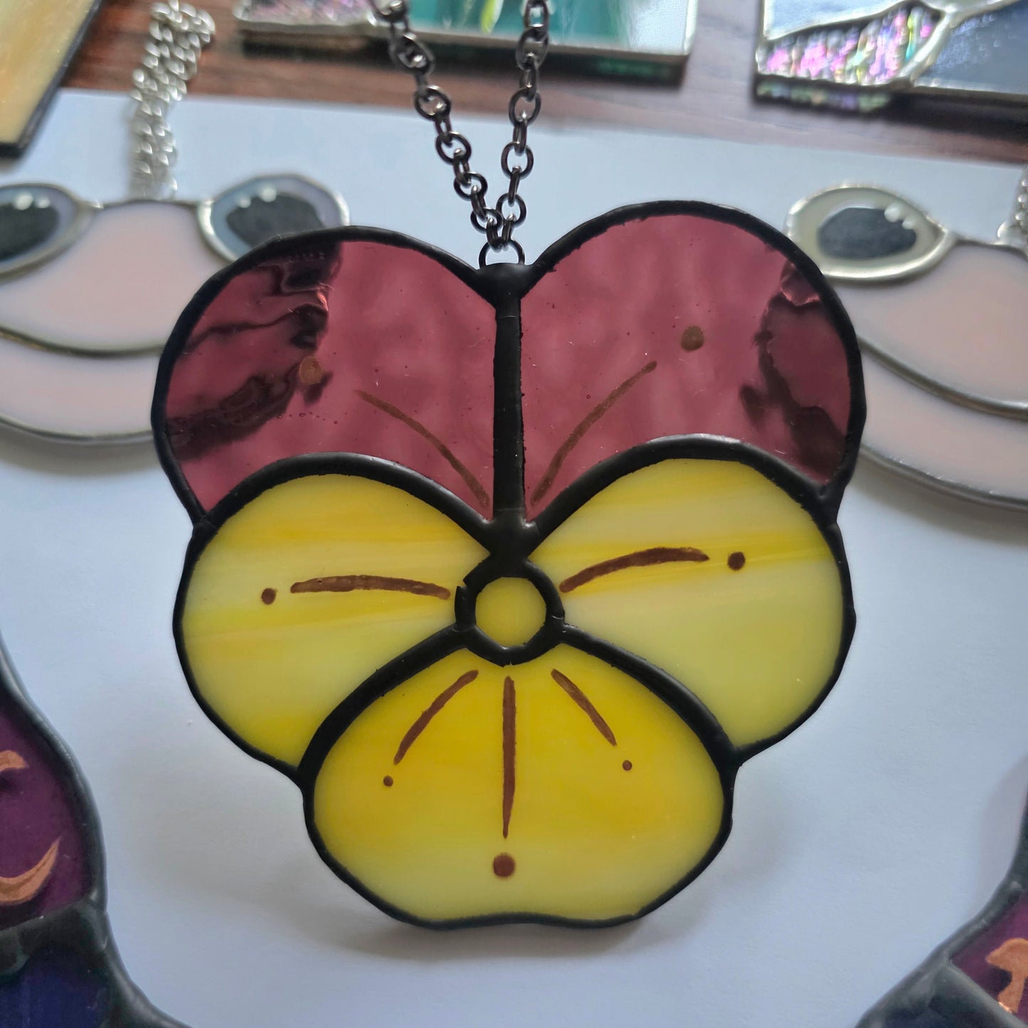 Purple and Yellow Pansy Flower Stained Glass