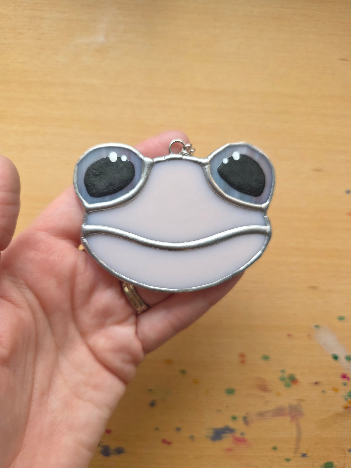 Light Pink with Purple Eyes Stained Glass Frog