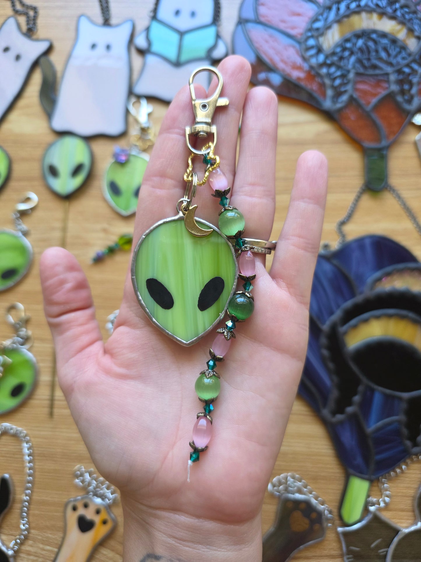 Stained Glass Beaded Alien Keychains