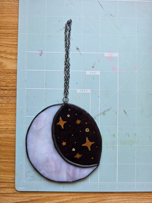 Purple and Pink Moon Phase Stained Glass