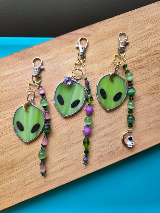 Stained Glass Beaded Alien Keychains