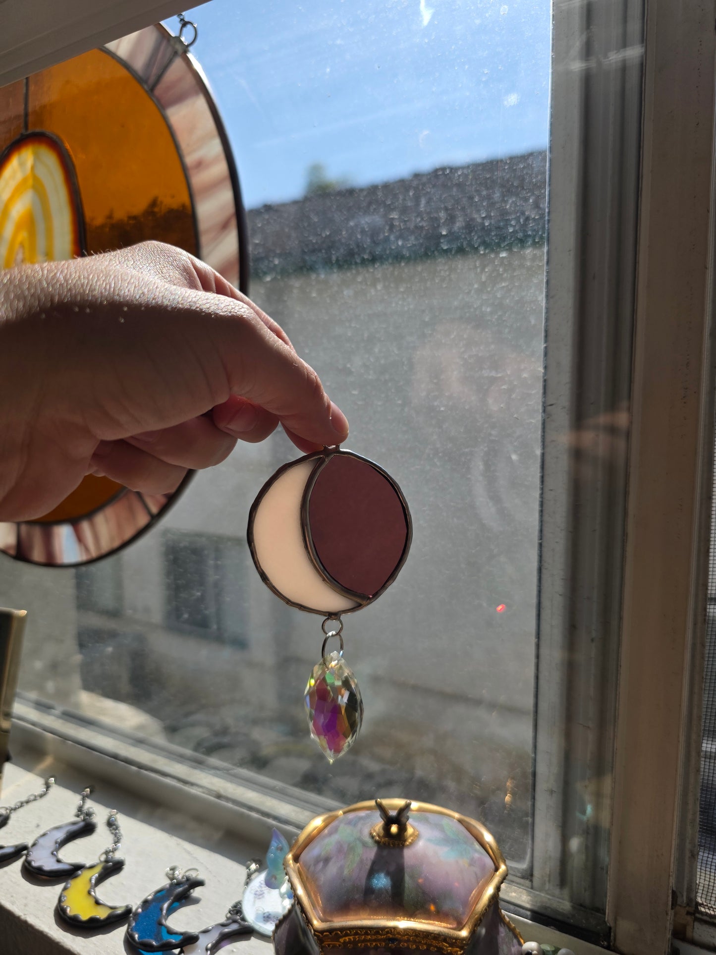 Pink and Purple Moon Stained Glass