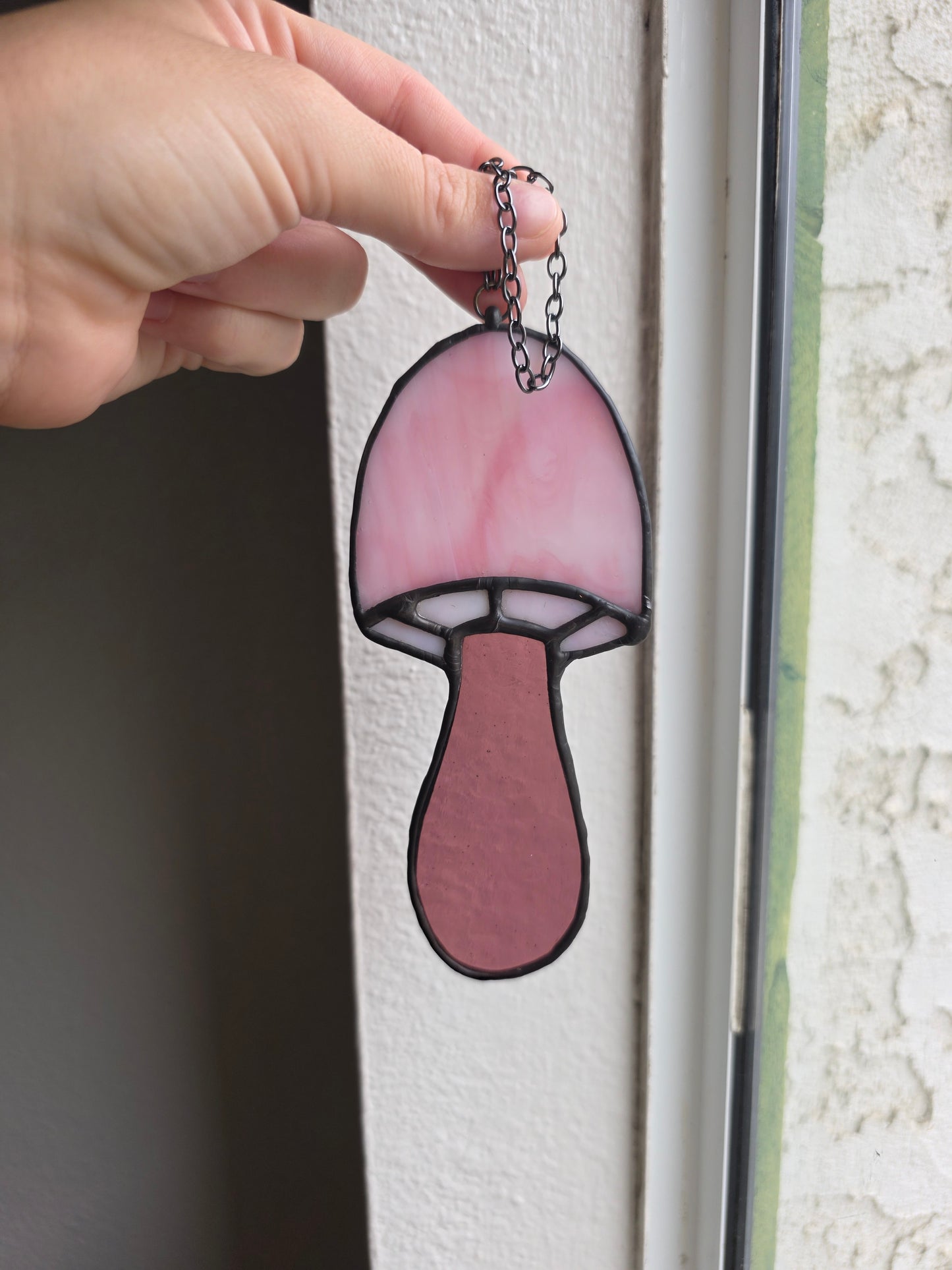 Pink and Purple Faerie Mushroom Stained Glass