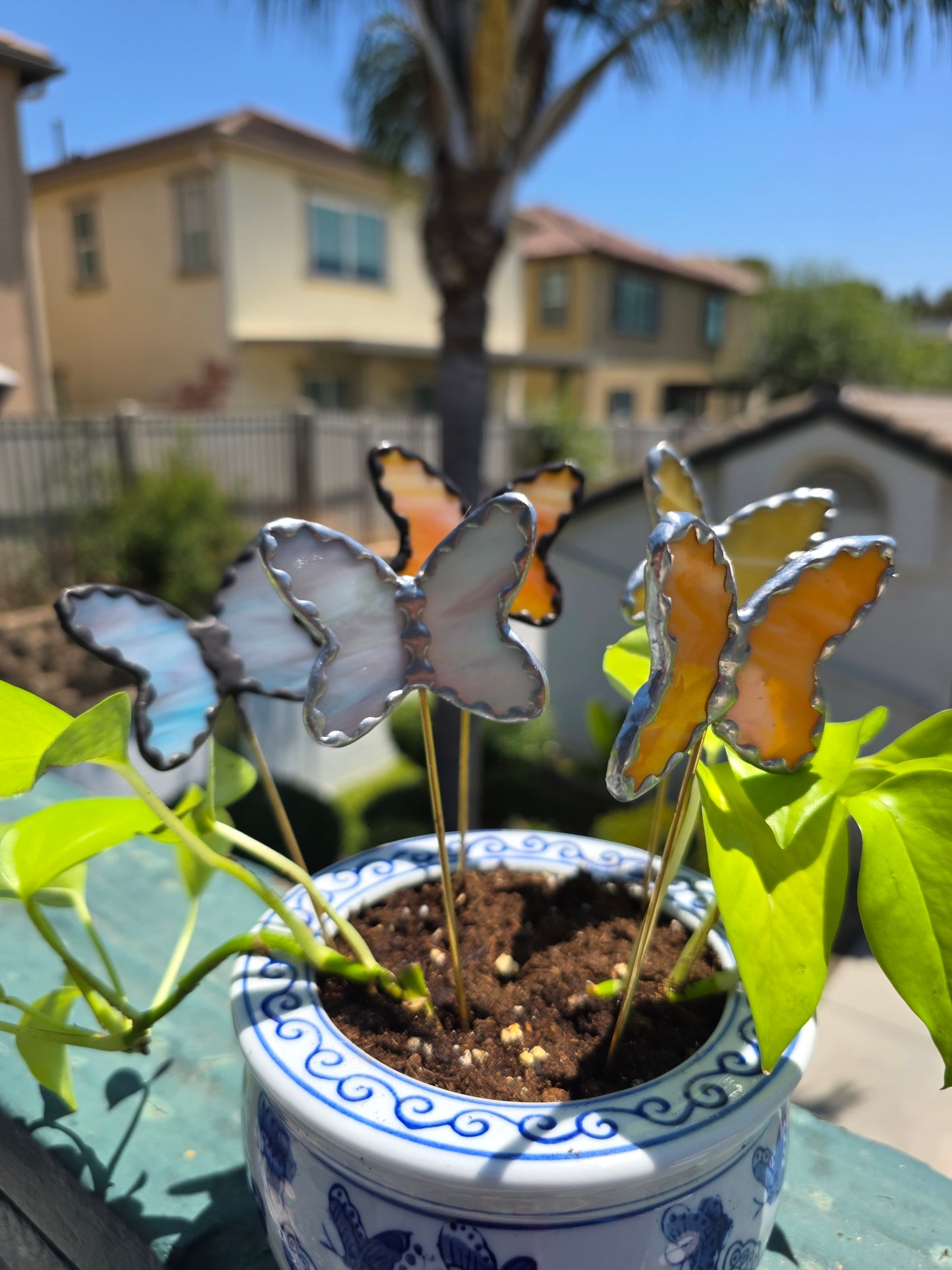 Orange/Black Stained Glass Butterfly Plant Stake
