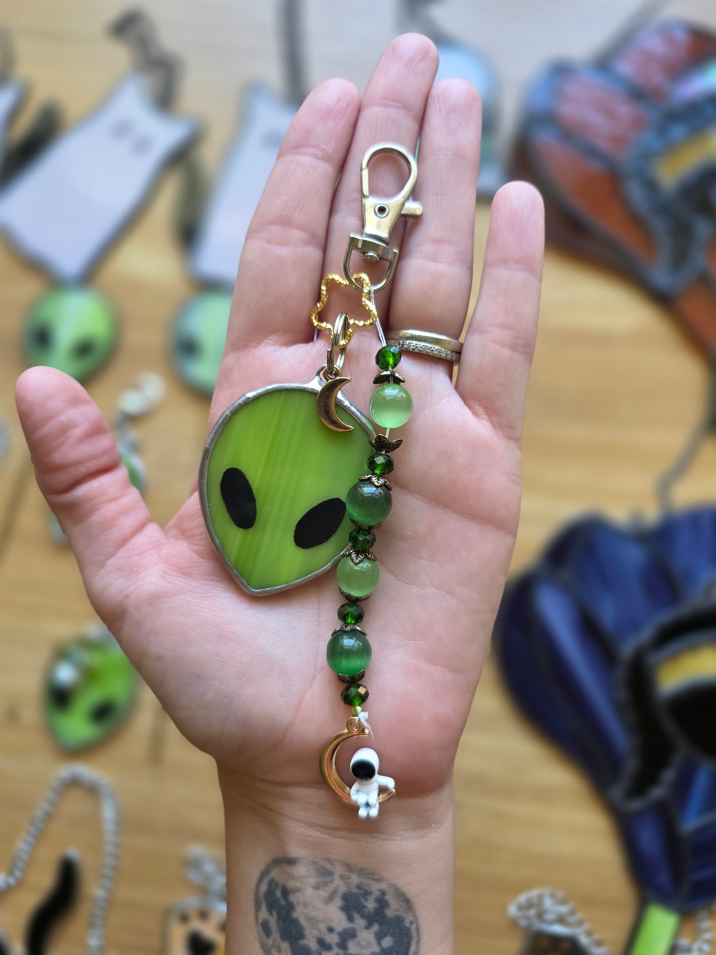 Stained Glass Beaded Alien Keychains