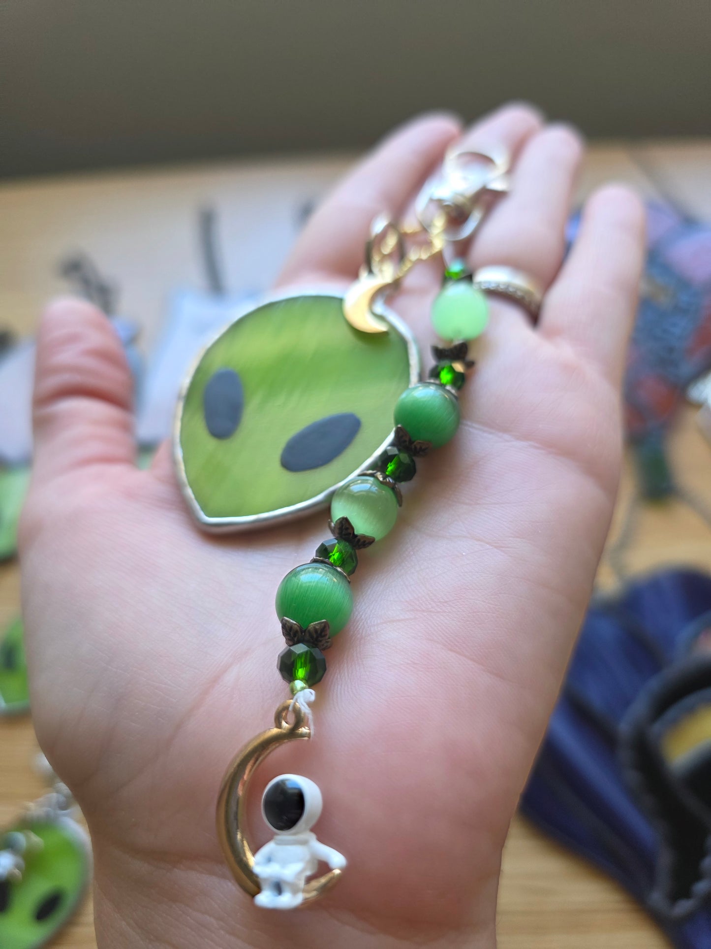 Stained Glass Beaded Alien Keychains