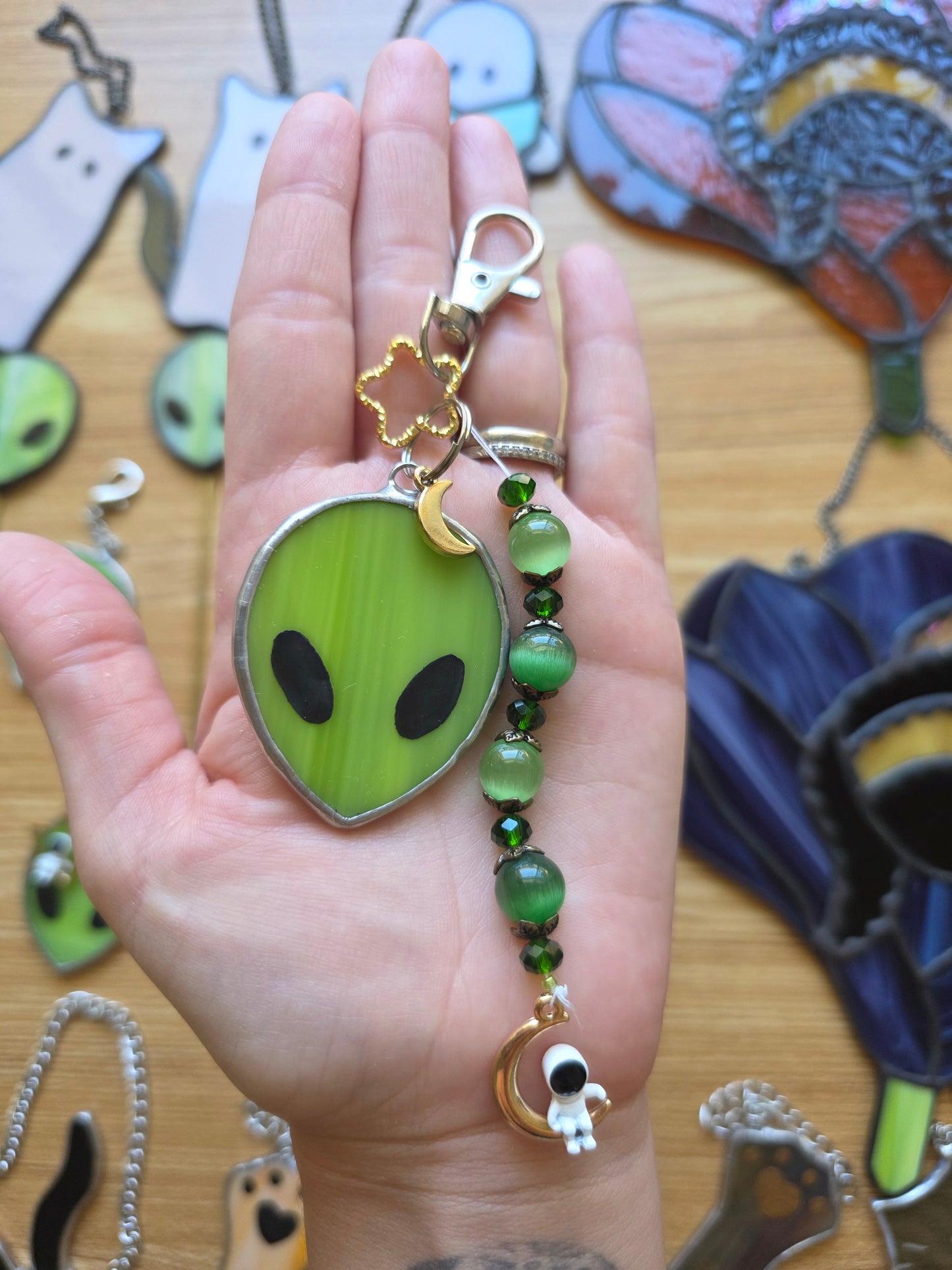 Stained Glass Beaded Alien Keychains