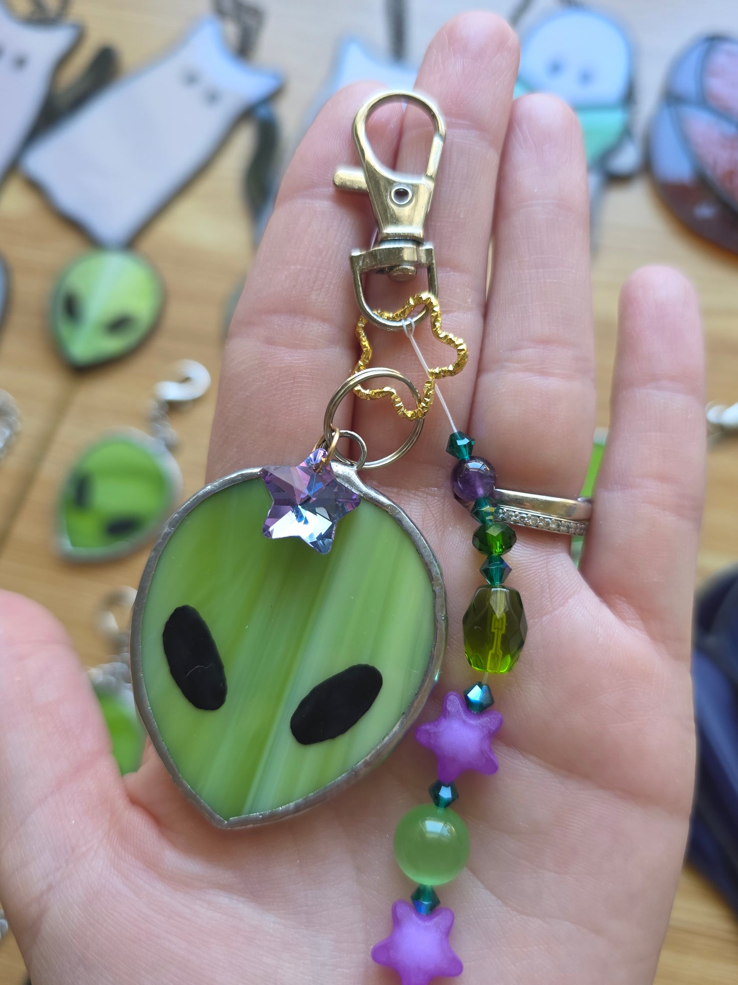 Stained Glass Beaded Alien Keychains